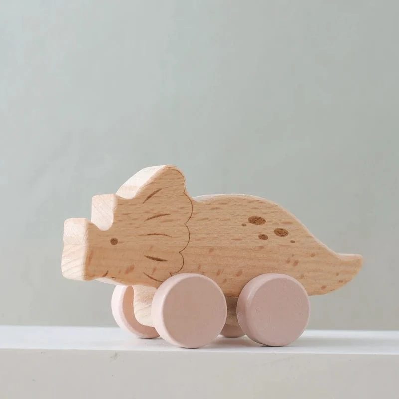 Holz Baby Auto Spielzeug Buche Holz Dinosaurier Cartoon Auto Beißring Pädagogisches Montessori Spielzeug Für Kinder Zahnen Baby Spielzeug