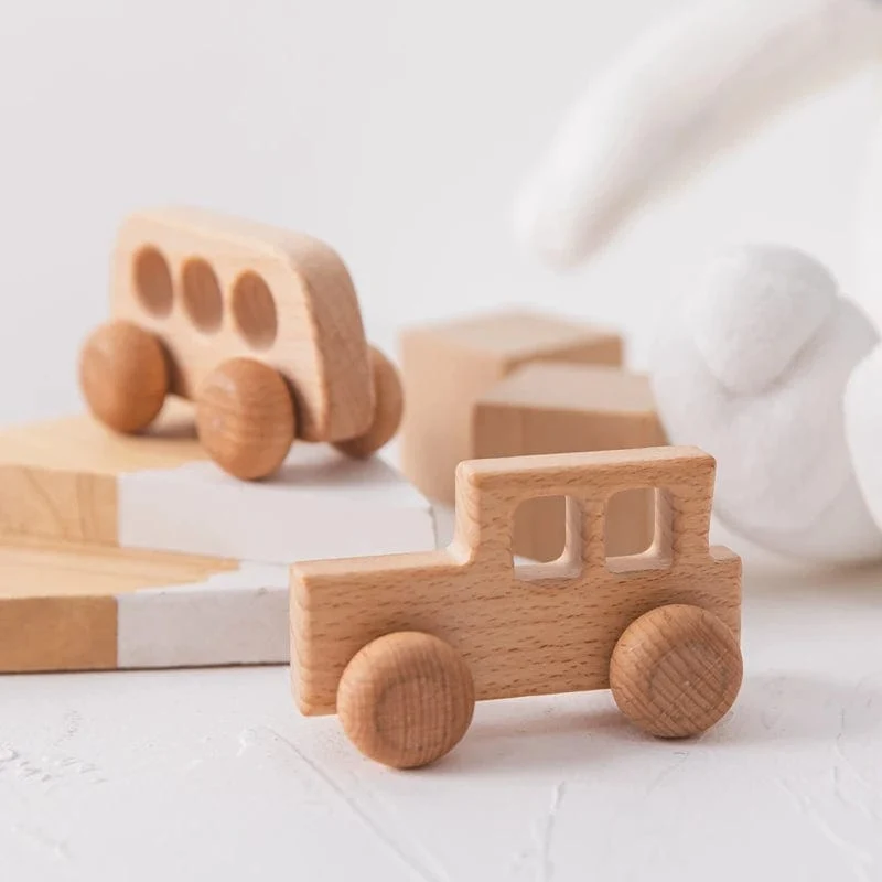 Holz Baby Auto Spielzeug Buche Holz Dinosaurier Cartoon Auto Beißring Pädagogisches Montessori Spielzeug Für Kinder Zahnen Baby Spielzeug