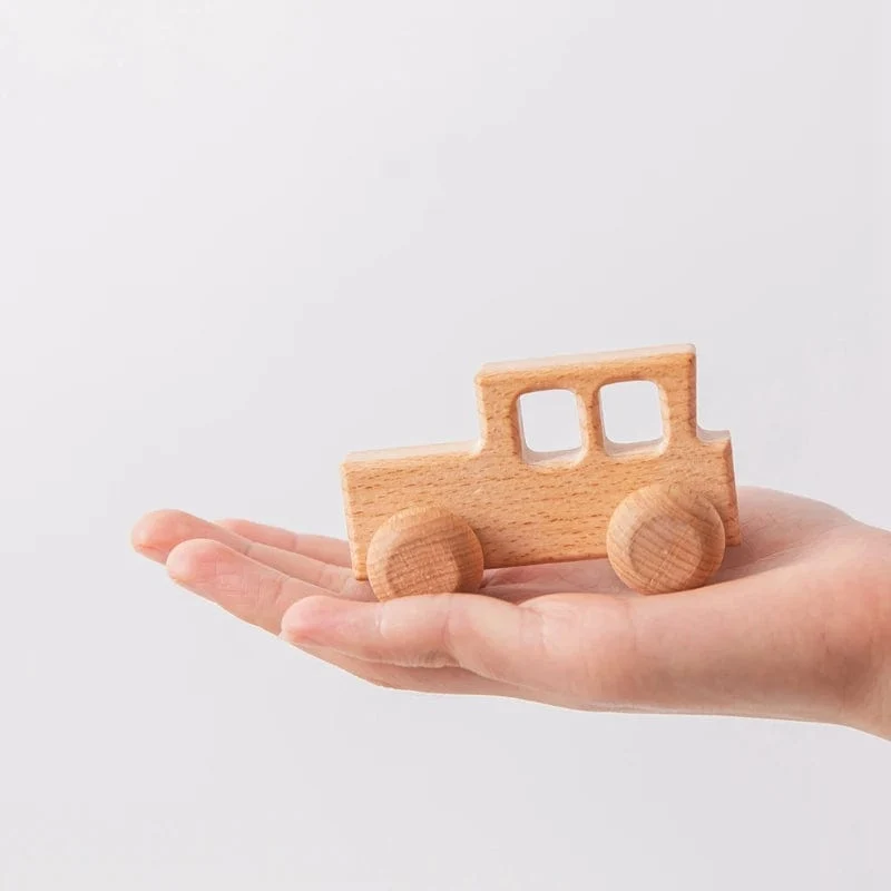 Holz Baby Auto Spielzeug Buche Holz Dinosaurier Cartoon Auto Beißring Pädagogisches Montessori Spielzeug Für Kinder Zahnen Baby Spielzeug