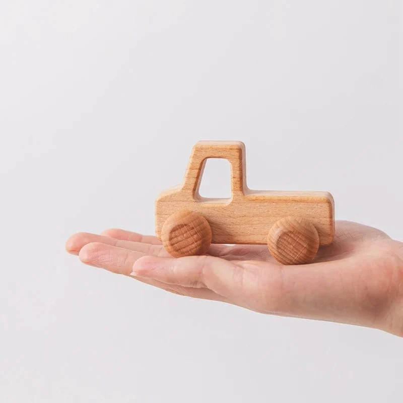 Holz Baby Auto Spielzeug Buche Holz Dinosaurier Cartoon Auto Beißring Pädagogisches Montessori Spielzeug Für Kinder Zahnen Baby Spielzeug