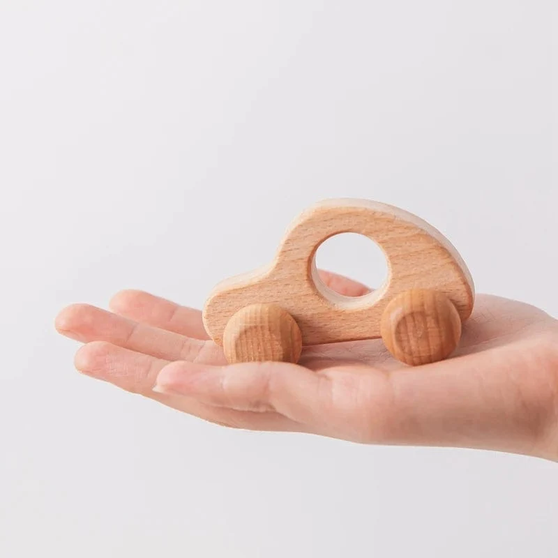 Holz Baby Auto Spielzeug Buche Holz Dinosaurier Cartoon Auto Beißring Pädagogisches Montessori Spielzeug Für Kinder Zahnen Baby Spielzeug