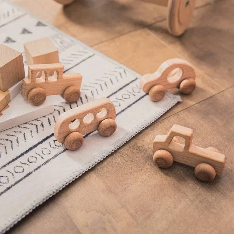 Holz Baby Auto Spielzeug Buche Holz Dinosaurier Cartoon Auto Beißring Pädagogisches Montessori Spielzeug Für Kinder Zahnen Baby Spielzeug