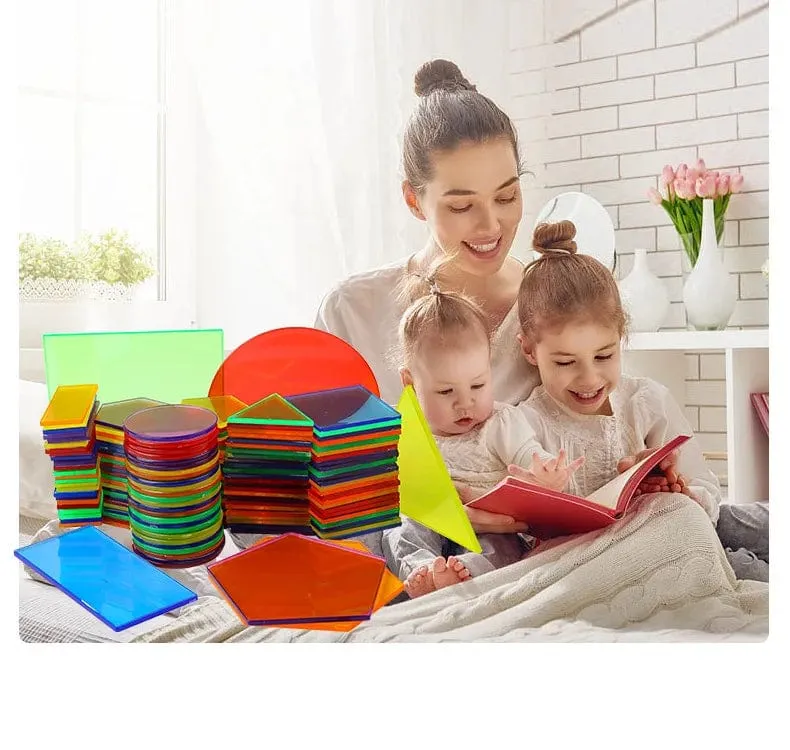Montessori durchscheinendes geometrisches Puzzle, Kinderspielzeug, Regenbogenblöcke, DIY-Denkspiel, sensorische Bildung, Lernspielzeug für den Leuchttisch
