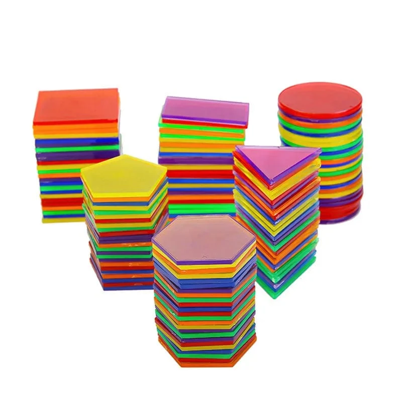 Montessori durchscheinendes geometrisches Puzzle, Kinderspielzeug, Regenbogenblöcke, DIY-Denkspiel, sensorische Bildung, Lernspielzeug für den Leuchttisch