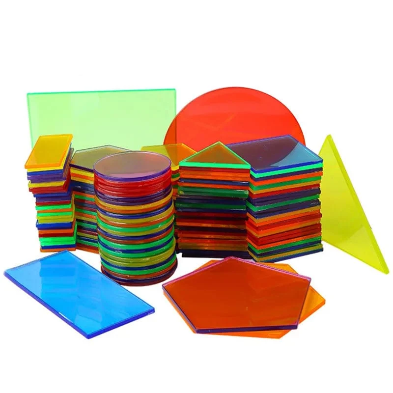 Montessori durchscheinendes geometrisches Puzzle, Kinderspielzeug, Regenbogenblöcke, DIY-Denkspiel, sensorische Bildung, Lernspielzeug für den Leuchttisch