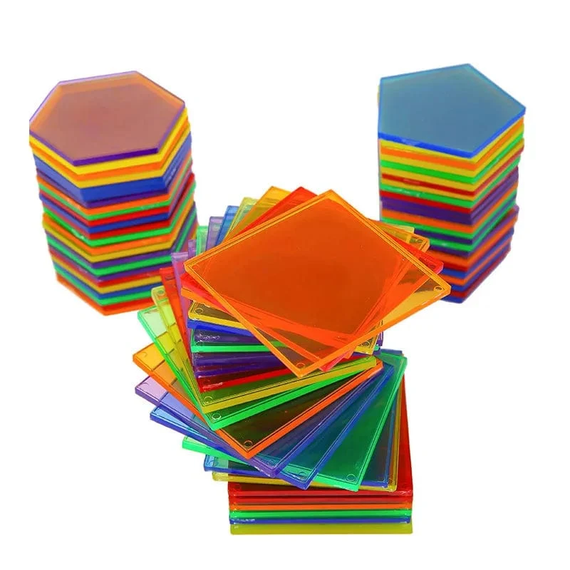 Montessori durchscheinendes geometrisches Puzzle, Kinderspielzeug, Regenbogenblöcke, DIY-Denkspiel, sensorische Bildung, Lernspielzeug für den Leuchttisch
