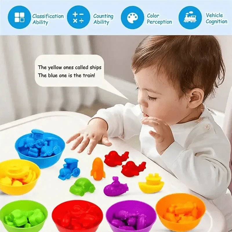 Regenbogen-Zähltier-Verkehrsauto, Frühpädagogik-Spielzeug, Tierkognition, Montessori-Mathematikunterricht, unterstützte Kindergartenspiele