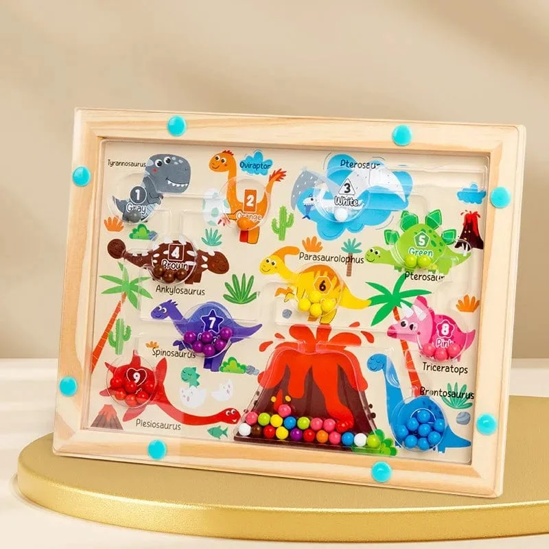 Montessori Magnetische Farbsortierspiele, Labyrinthbrett, Stift- und Perlenspiele mit beweglichen Holzsteuerungen, sensorisches Spielen, Lernspielzeug für Kinder