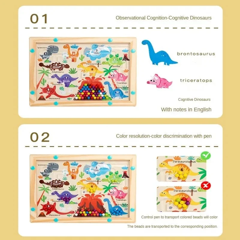 Montessori Magnetische Farbsortierspiele, Labyrinthbrett, Stift- und Perlenspiele mit beweglichen Holzsteuerungen, sensorisches Spielen, Lernspielzeug für Kinder