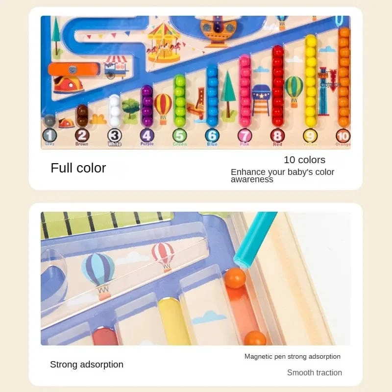 Montessori Magnetische Farbsortierspiele, Labyrinthbrett, Stift- und Perlenspiele mit beweglichen Holzsteuerungen, sensorisches Spielen, Lernspielzeug für Kinder