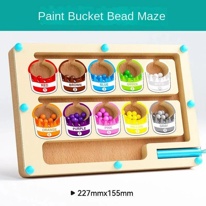Montessori Magnetische Farbsortierspiele, Labyrinthbrett, Stift- und Perlenspiele mit beweglichen Holzsteuerungen, sensorisches Spielen, Lernspielzeug für Kinder