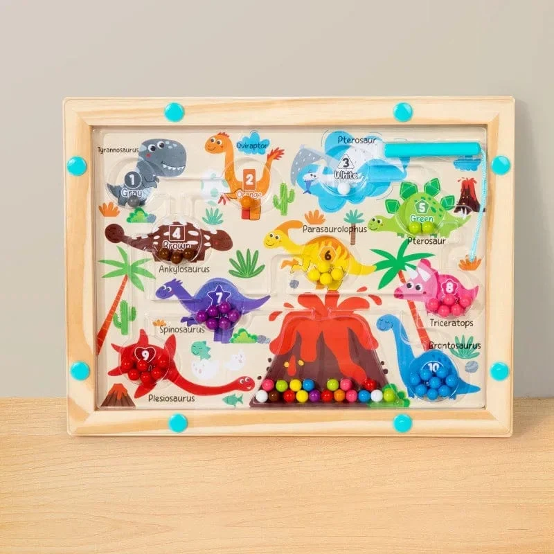 Montessori Magnetische Farbsortierspiele, Labyrinthbrett, Stift- und Perlenspiele mit beweglichen Holzsteuerungen, sensorisches Spielen, Lernspielzeug für Kinder