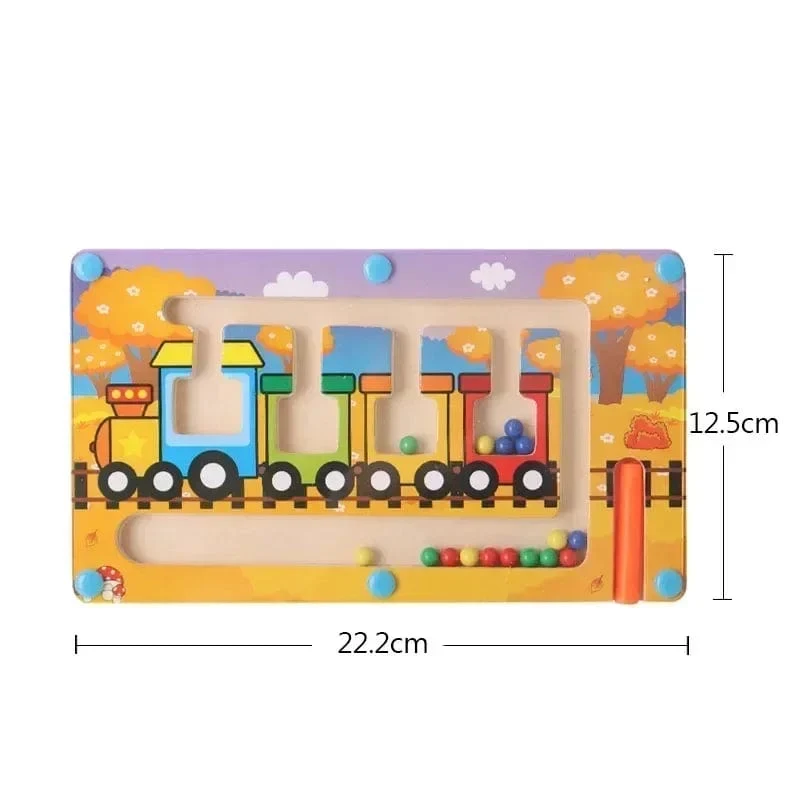 Montessori Magnetische Farbsortierspiele, Labyrinthbrett, Stift- und Perlenspiele mit beweglichen Holzsteuerungen, sensorisches Spielen, Lernspielzeug für Kinder