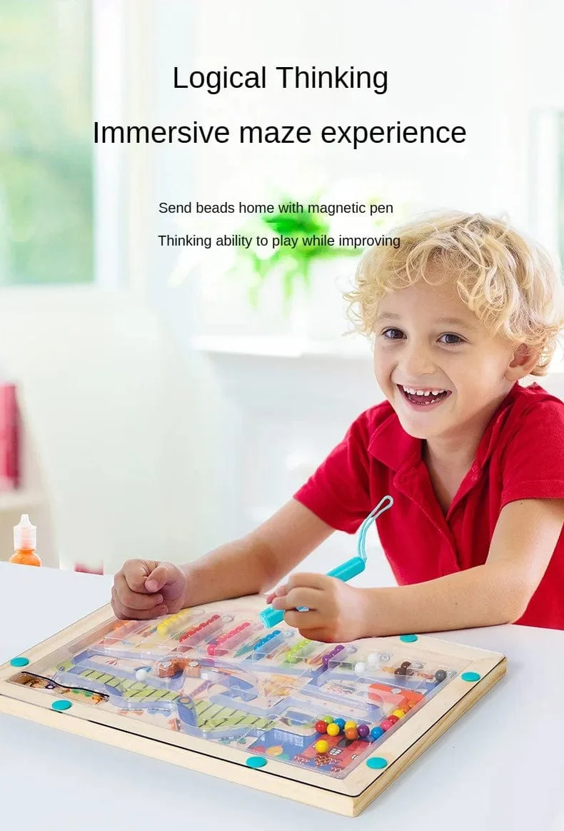 Montessori Magnetische Farbsortierspiele, Labyrinthbrett, Stift- und Perlenspiele mit beweglichen Holzsteuerungen, sensorisches Spielen, Lernspielzeug für Kinder
