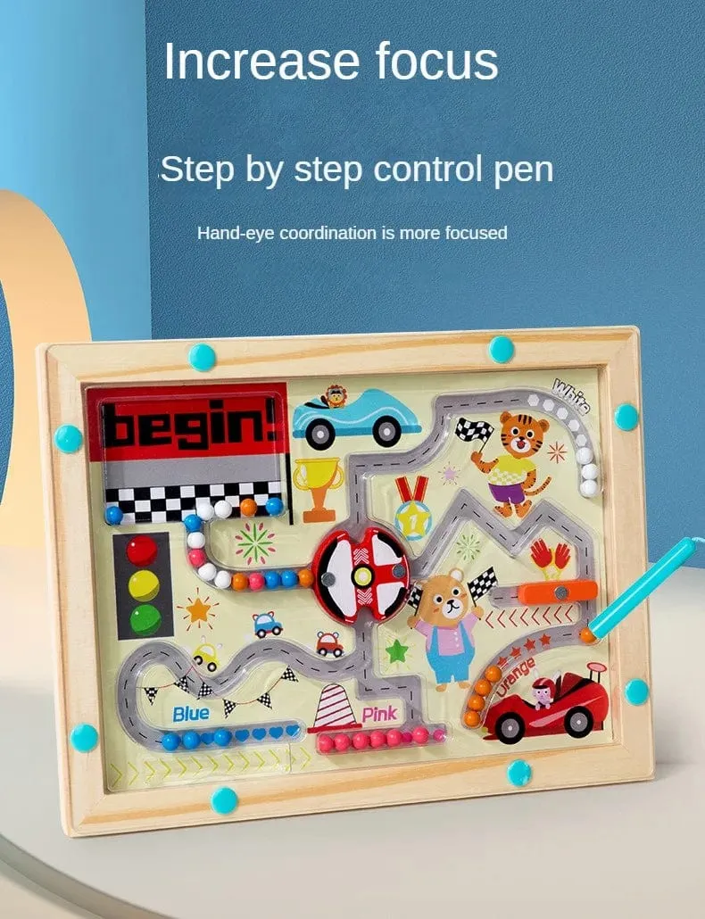 Montessori Magnetische Farbsortierspiele, Labyrinthbrett, Stift- und Perlenspiele mit beweglichen Holzsteuerungen, sensorisches Spielen, Lernspielzeug für Kinder