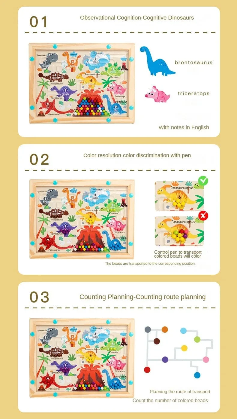Montessori Magnetische Farbsortierspiele, Labyrinthbrett, Stift- und Perlenspiele mit beweglichen Holzsteuerungen, sensorisches Spielen, Lernspielzeug für Kinder