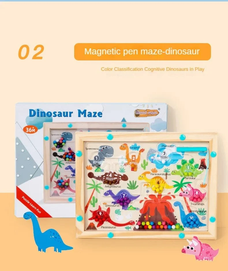 Montessori Magnetische Farbsortierspiele, Labyrinthbrett, Stift- und Perlenspiele mit beweglichen Holzsteuerungen, sensorisches Spielen, Lernspielzeug für Kinder