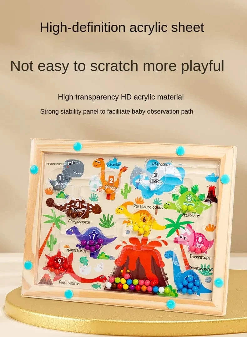 Montessori Magnetische Farbsortierspiele, Labyrinthbrett, Stift- und Perlenspiele mit beweglichen Holzsteuerungen, sensorisches Spielen, Lernspielzeug für Kinder