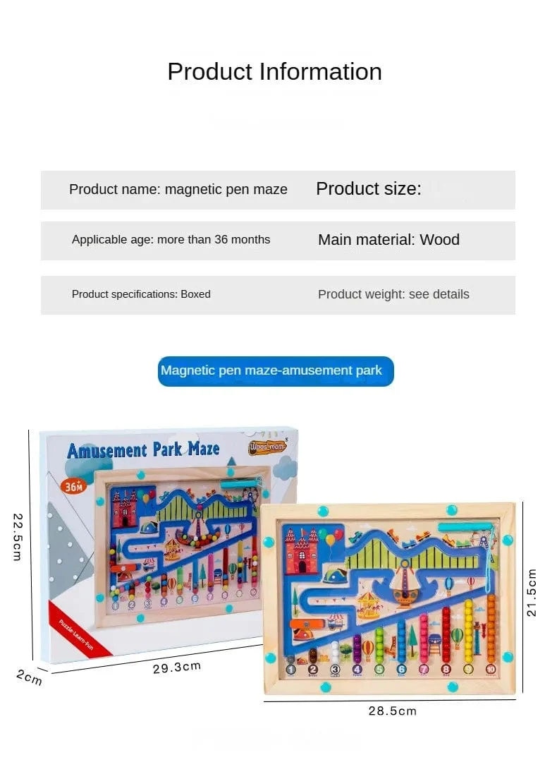 Montessori Magnetische Farbsortierspiele, Labyrinthbrett, Stift- und Perlenspiele mit beweglichen Holzsteuerungen, sensorisches Spielen, Lernspielzeug für Kinder