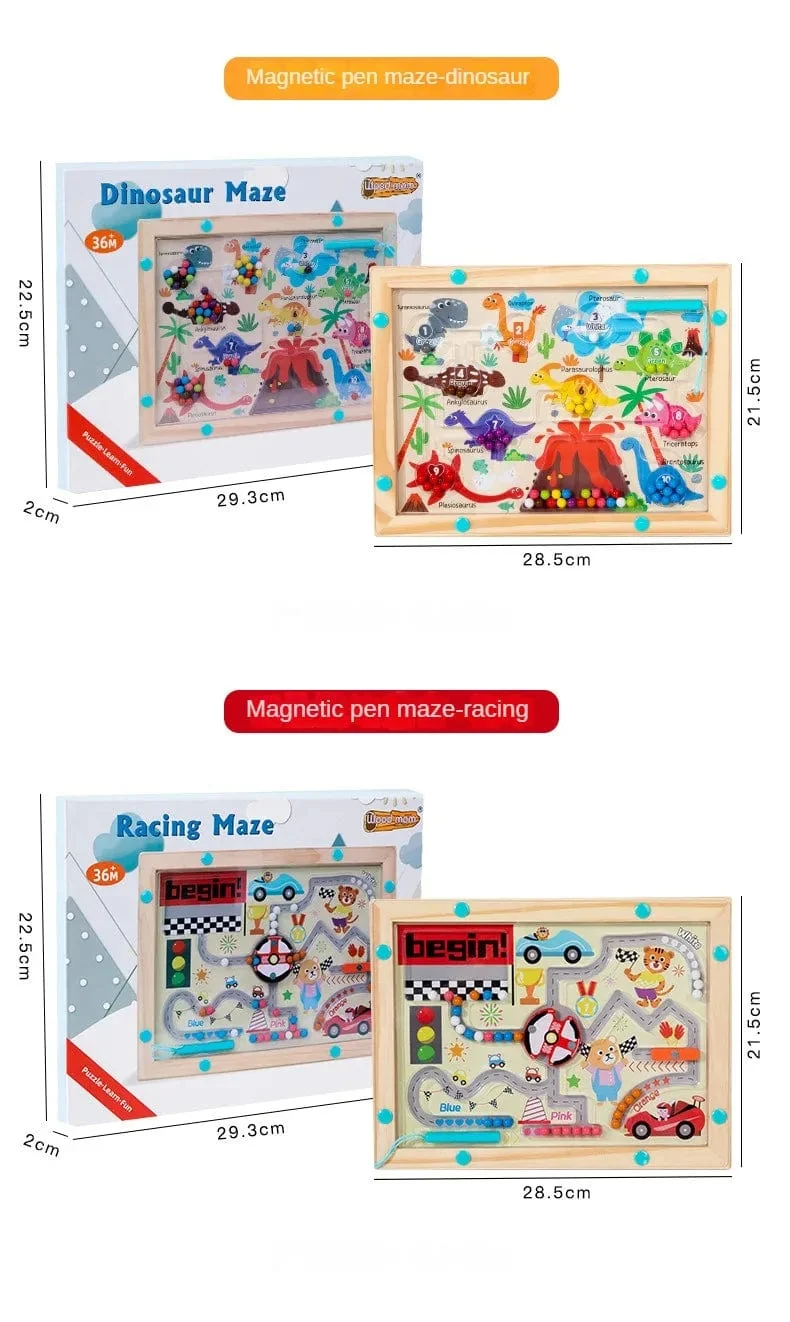 Montessori Magnetische Farbsortierspiele, Labyrinthbrett, Stift- und Perlenspiele mit beweglichen Holzsteuerungen, sensorisches Spielen, Lernspielzeug für Kinder