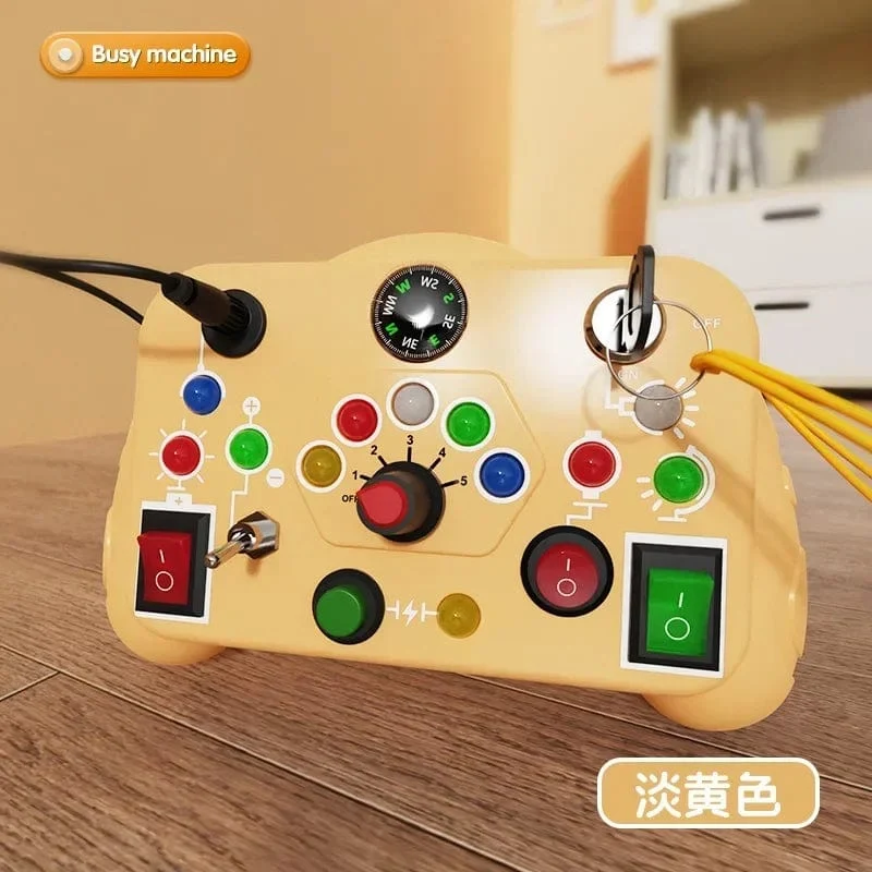 Montessori Busy Board Sensorisches Spielzeug Cartoon mit LED-Lichtschalter-Steuertafel Reiseaktivitäten Kinderspiel für 2–4 Jahre alt