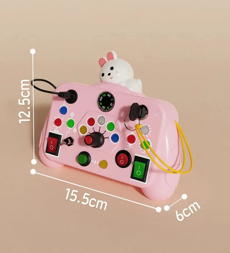 Montessori Busy Board Sensorisches Spielzeug Cartoon mit LED-Lichtschalter-Steuertafel Reiseaktivitäten Kinderspiel für 2–4 Jahre alt