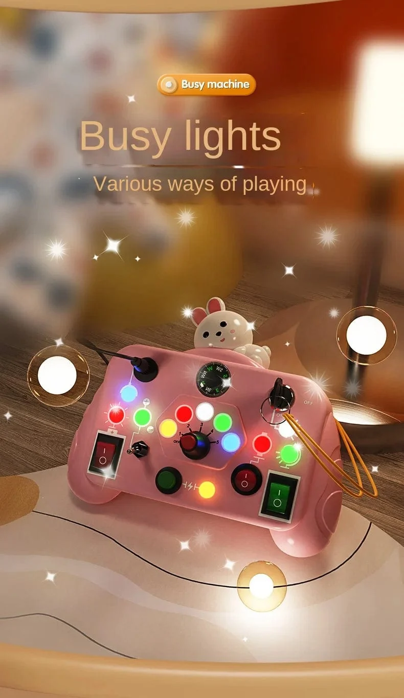 Montessori Busy Board Sensorisches Spielzeug Cartoon mit LED-Lichtschalter-Steuertafel Reiseaktivitäten Kinderspiel für 2–4 Jahre alt