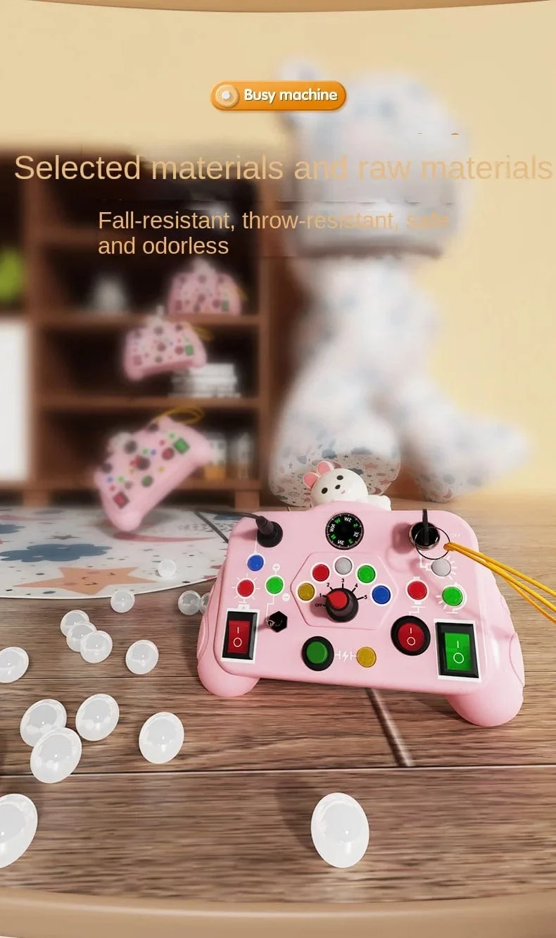 Montessori Busy Board Sensorisches Spielzeug Cartoon mit LED-Lichtschalter-Steuertafel Reiseaktivitäten Kinderspiel für 2–4 Jahre alt