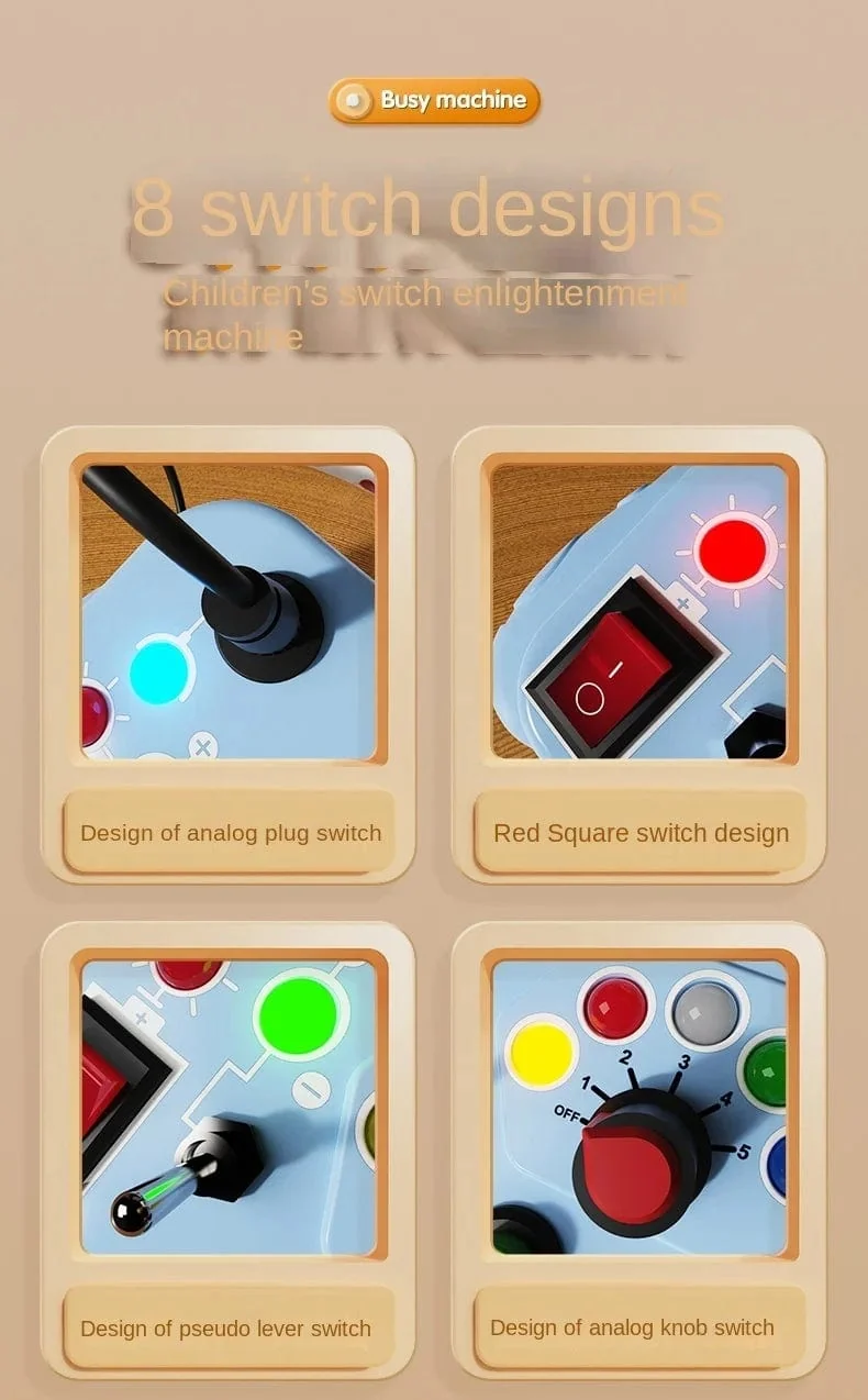 Montessori Busy Board Sensorisches Spielzeug Cartoon mit LED-Lichtschalter-Steuertafel Reiseaktivitäten Kinderspiel für 2–4 Jahre alt