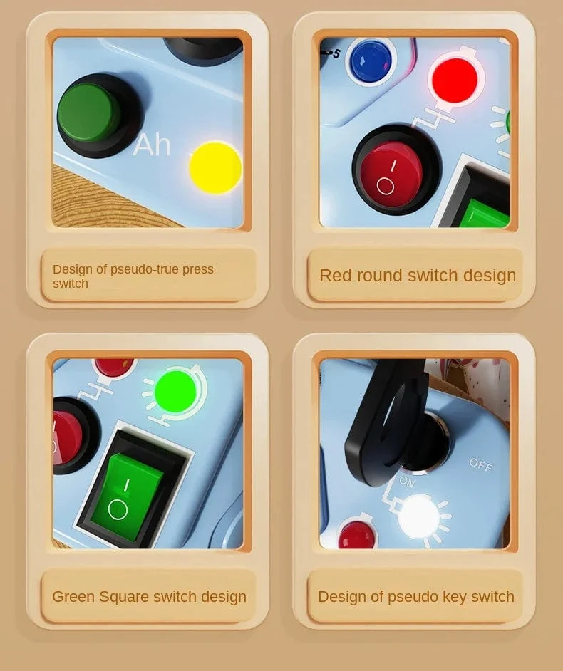 Montessori Busy Board Sensorisches Spielzeug Cartoon mit LED-Lichtschalter-Steuertafel Reiseaktivitäten Kinderspiel für 2–4 Jahre alt