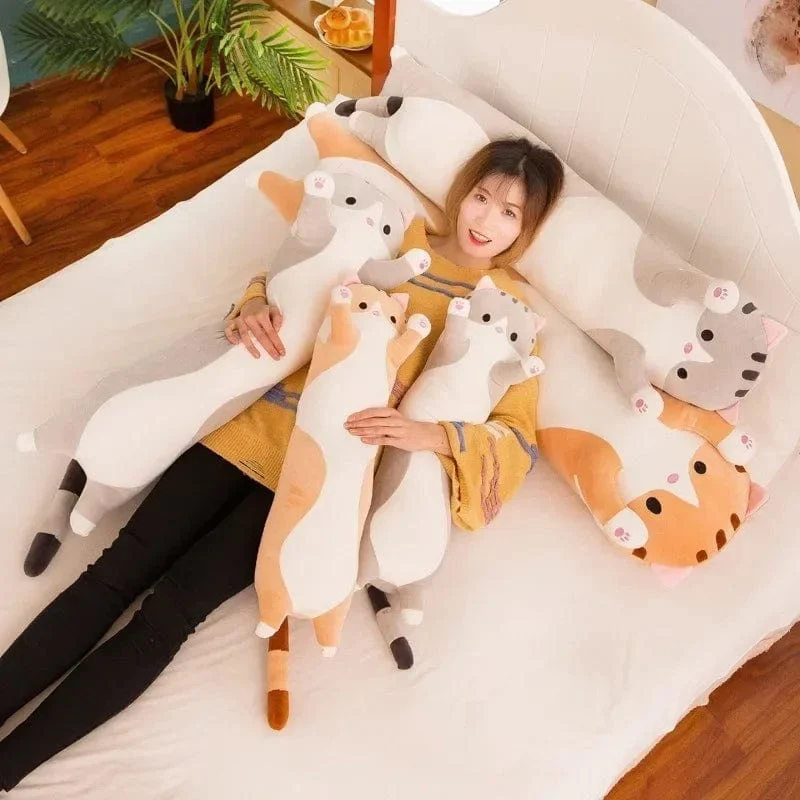 Langes Körperkatzenkissen Kätzchenkissen Plüschspielzeug Gefüllte Puppe Kinder Cartoon Tier Weiches Sofa Mädchen Geburtstagsgeschenk Weihnachtsgeschenk