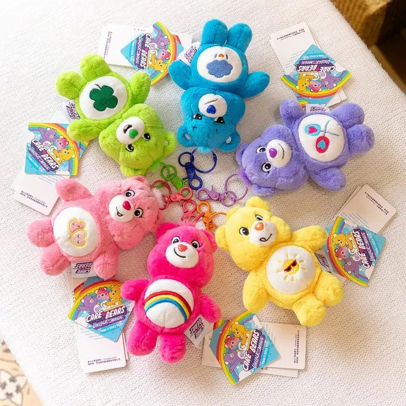 15CM Miniso Kawaii Care Bears Schlüsselanhänger Cartoon süßer Anime Anhänger echter Regenbogenbär Plüschtier Kinder Mädchen Geburtstagsgeschenk