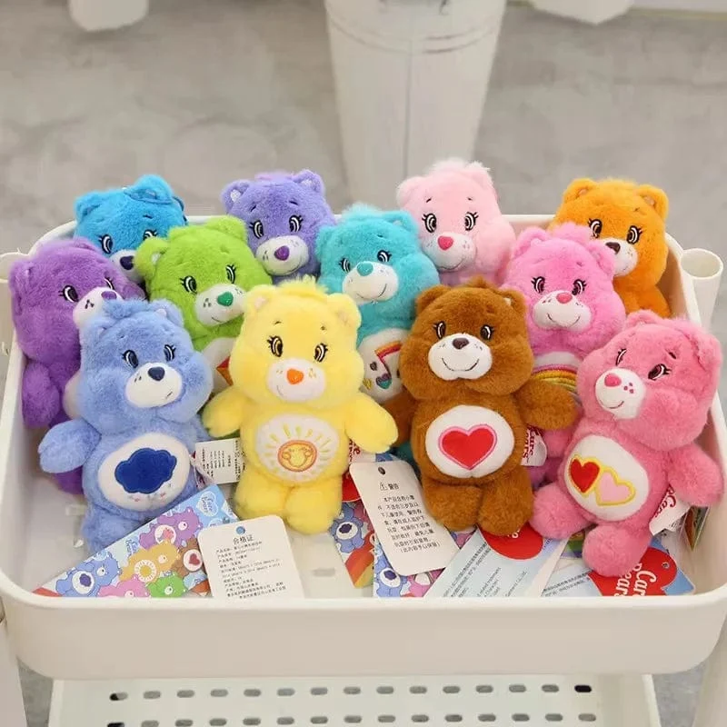 15CM Miniso Kawaii Care Bears Schlüsselanhänger Cartoon süßer Anime Anhänger echter Regenbogenbär Plüschtier Kinder Mädchen Geburtstagsgeschenk