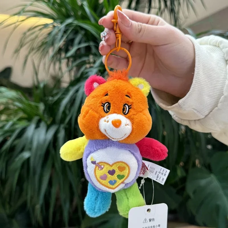 15CM Miniso Kawaii Care Bears Schlüsselanhänger Cartoon süßer Anime Anhänger echter Regenbogenbär Plüschtier Kinder Mädchen Geburtstagsgeschenk