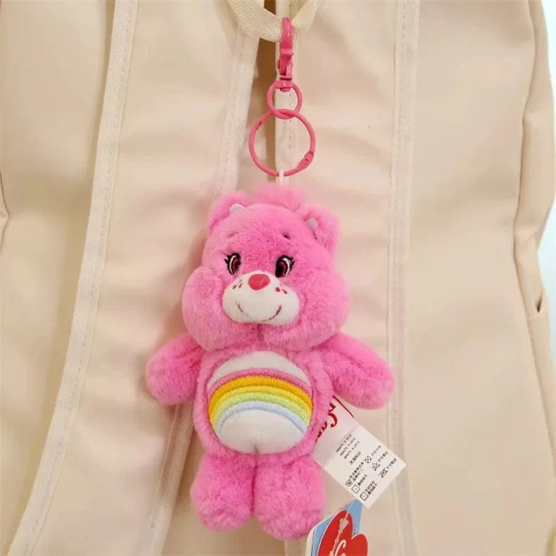 15CM Miniso Kawaii Care Bears Schlüsselanhänger Cartoon süßer Anime Anhänger echter Regenbogenbär Plüschtier Kinder Mädchen Geburtstagsgeschenk