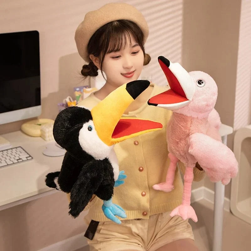 Vogel Weiche Stofftier Puppe Papagei Eule Adler Flamingo Pfau Cosplay Plüsch Puppe Pädagogisches Baby Spielzeug Kawaii Hand Finger Puppe