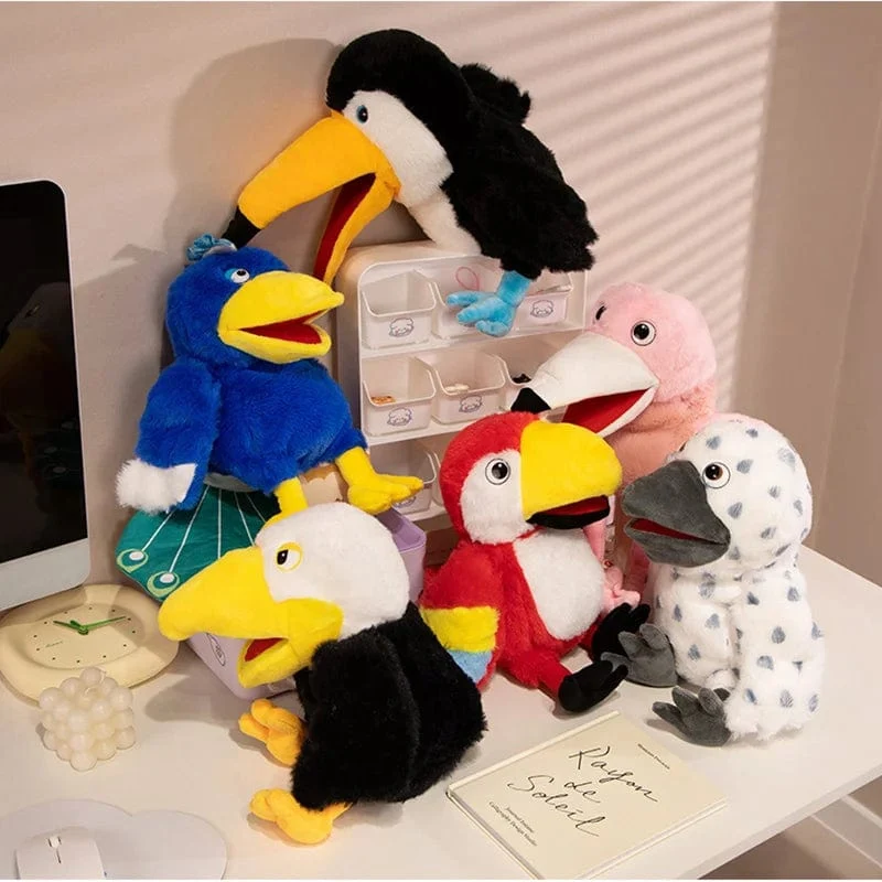 Vogel Weiche Stofftier Puppe Papagei Eule Adler Flamingo Pfau Cosplay Plüsch Puppe Pädagogisches Baby Spielzeug Kawaii Hand Finger Puppe