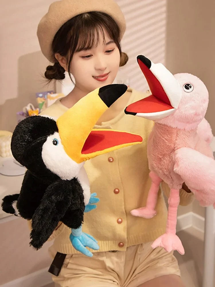 Vogel Weiche Stofftier Puppe Papagei Eule Adler Flamingo Pfau Cosplay Plüsch Puppe Pädagogisches Baby Spielzeug Kawaii Hand Finger Puppe