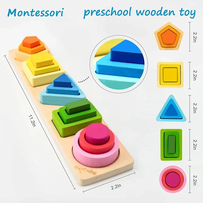 Montessori-Holzspielzeug für Kinder, Holz-Sortierungs- und Stapelspielzeug für Babys und Kleinkinder, pädagogisches Form- und Farbsortierspielzeug, Vorschulkindergeschenke