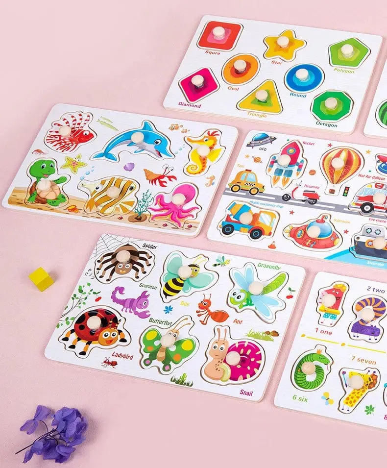 Kinder Holz Puzzle Montessori Spielzeug Für Baby 1 zu 2 3 Jahre Alt Kinder Hand Greifen Bord Pädagogisches Lernen Matching Spiele