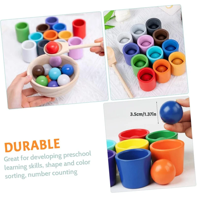 Baby Montessori Holzspielzeug Regenbogenball und Becher Farbsortierspiele Feinmotorik Frühpädagogik Lernspielzeug Geschenke für Kinder