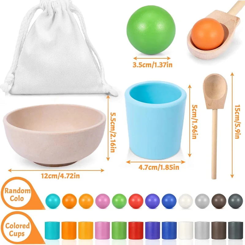 Baby Montessori Holzspielzeug Regenbogenball und Becher Farbsortierspiele Feinmotorik Frühpädagogik Lernspielzeug Geschenke für Kinder