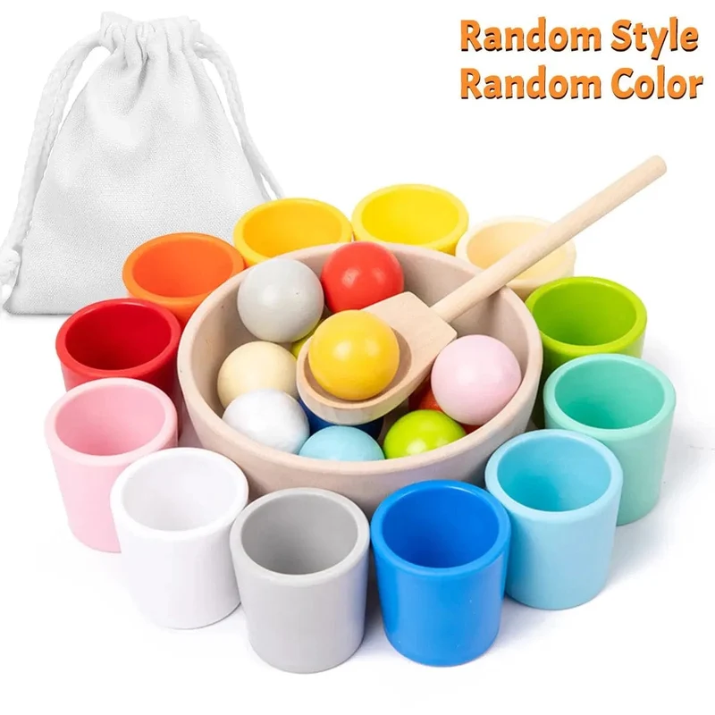 Baby Montessori Holzspielzeug Regenbogenball und Becher Farbsortierspiele Feinmotorik Frühpädagogik Lernspielzeug Geschenke für Kinder
