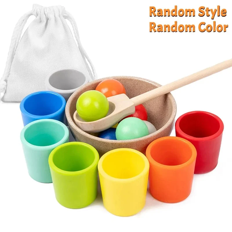 Baby Montessori Holzspielzeug Regenbogenball und Becher Farbsortierspiele Feinmotorik Frühpädagogik Lernspielzeug Geschenke für Kinder