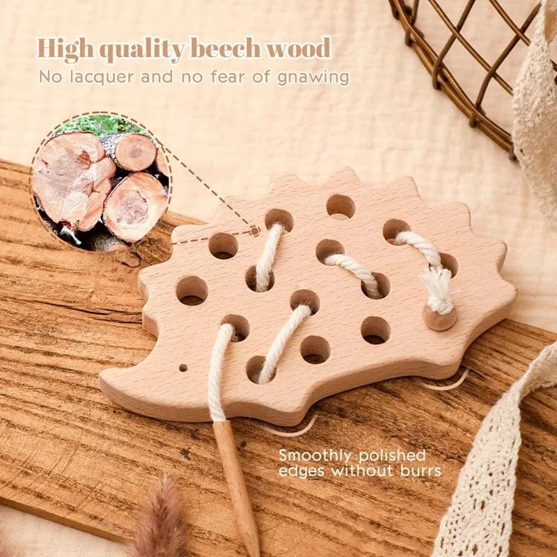 Holz-Igel-Fädelbrett, Montessori-Spielzeug, Buchenholz, Lernspielzeug, Knopf-Perlenblöcke, Puzzle-Spielzeug, Baby-Geschenke