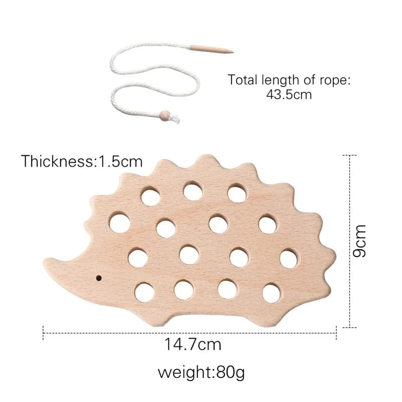 Holz-Igel-Fädelbrett, Montessori-Spielzeug, Buchenholz, Lernspielzeug, Knopf-Perlenblöcke, Puzzle-Spielzeug, Baby-Geschenke