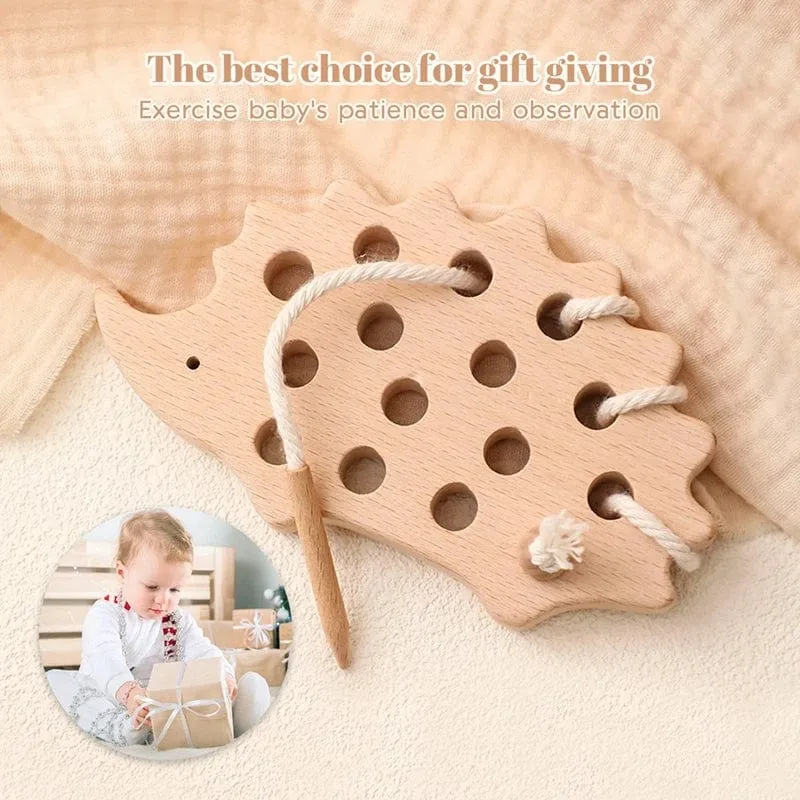 Holz-Igel-Fädelbrett, Montessori-Spielzeug, Buchenholz, Lernspielzeug, Knopf-Perlenblöcke, Puzzle-Spielzeug, Baby-Geschenke