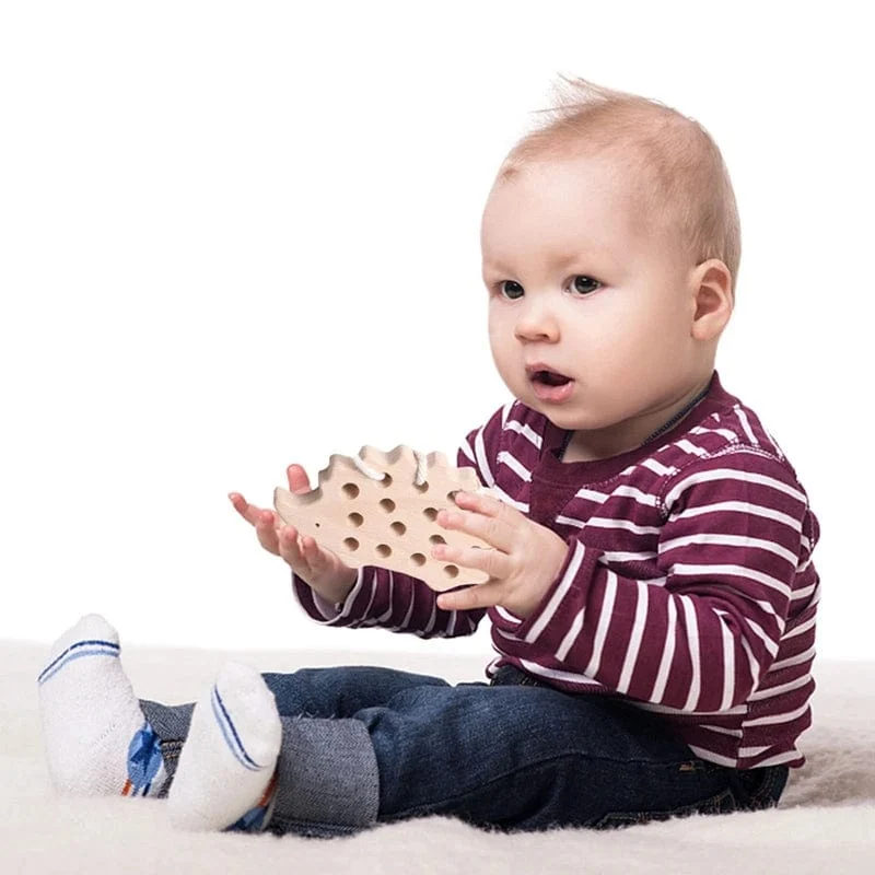 Holz-Igel-Fädelbrett, Montessori-Spielzeug, Buchenholz, Lernspielzeug, Knopf-Perlenblöcke, Puzzle-Spielzeug, Baby-Geschenke
