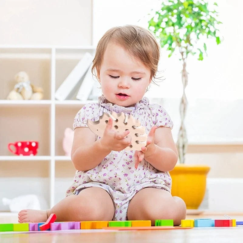 Holz-Igel-Fädelbrett, Montessori-Spielzeug, Buchenholz, Lernspielzeug, Knopf-Perlenblöcke, Puzzle-Spielzeug, Baby-Geschenke