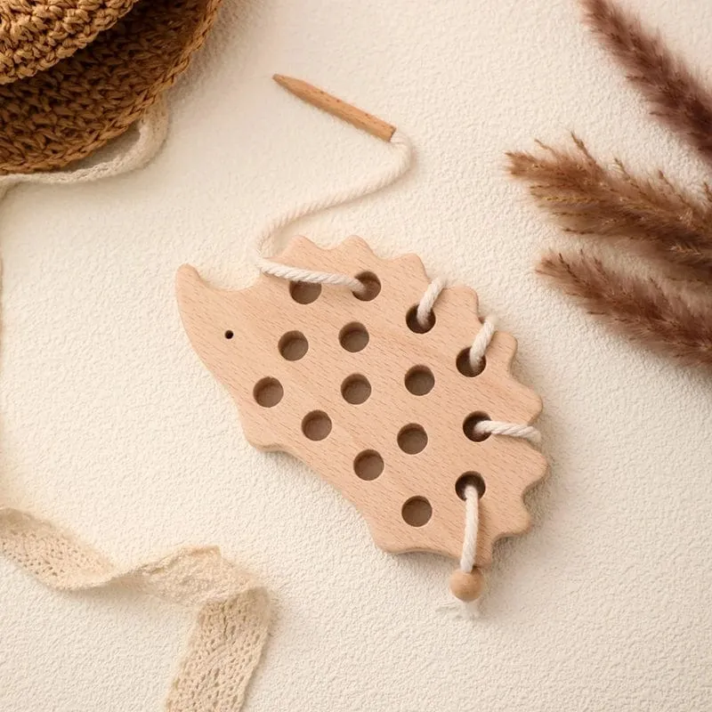 Holz-Igel-Fädelbrett, Montessori-Spielzeug, Buchenholz, Lernspielzeug, Knopf-Perlenblöcke, Puzzle-Spielzeug, Baby-Geschenke